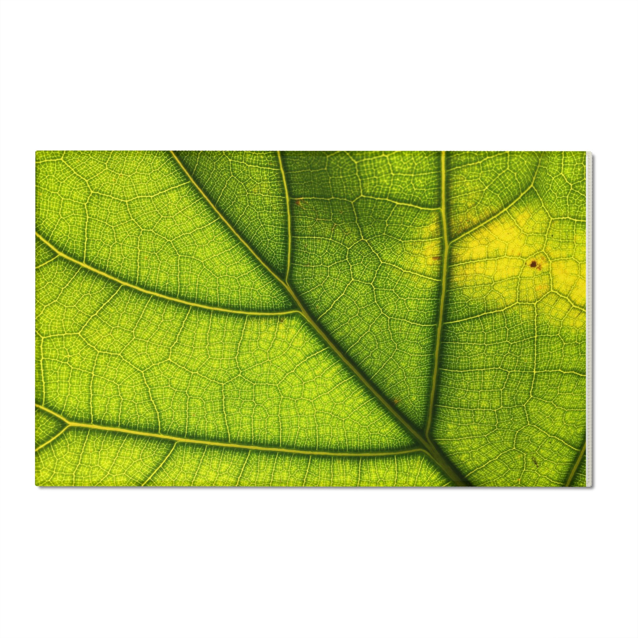 Leaf Vein Chenille Rug — Vibrant Green Botanical Washable Rug - Image 3