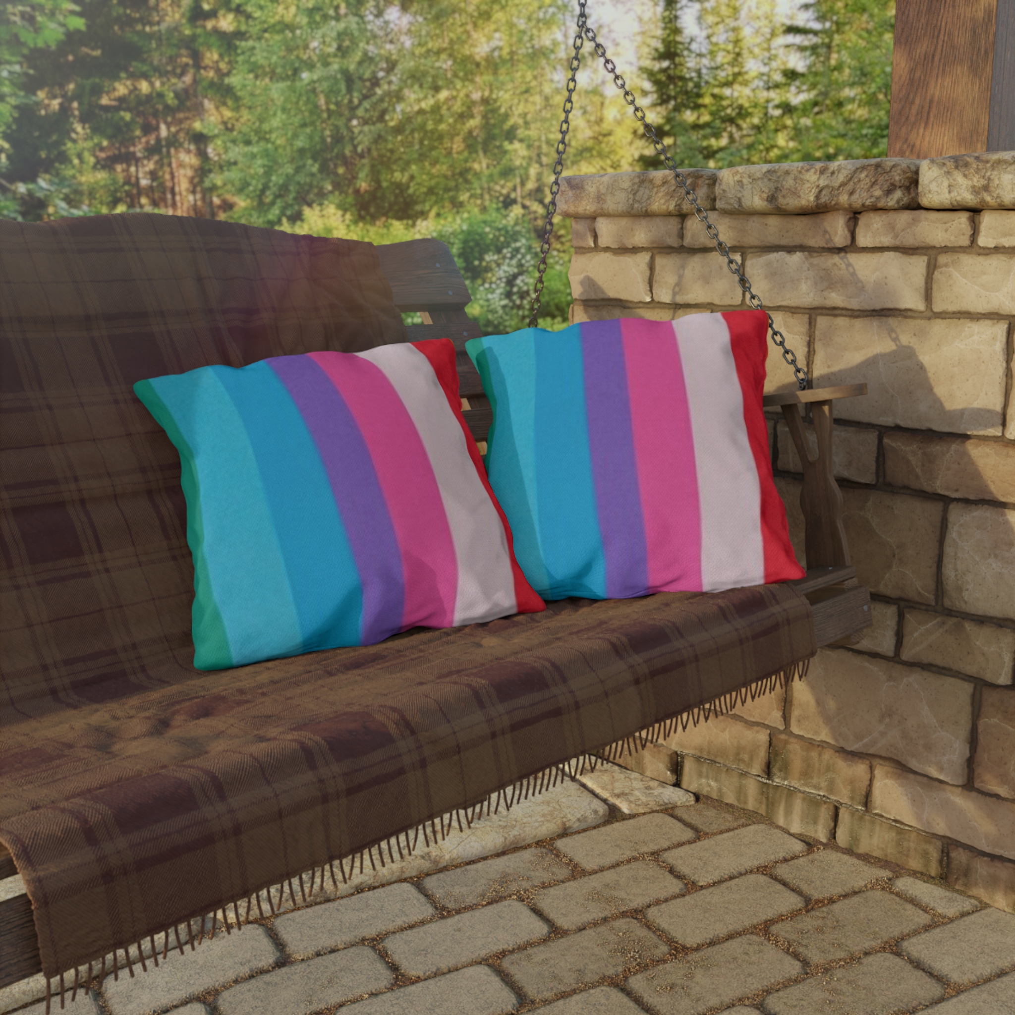 Outdoor Pillow – Colorful Rainbow Striped LGBTQ+ Pride Cushion - Image 4