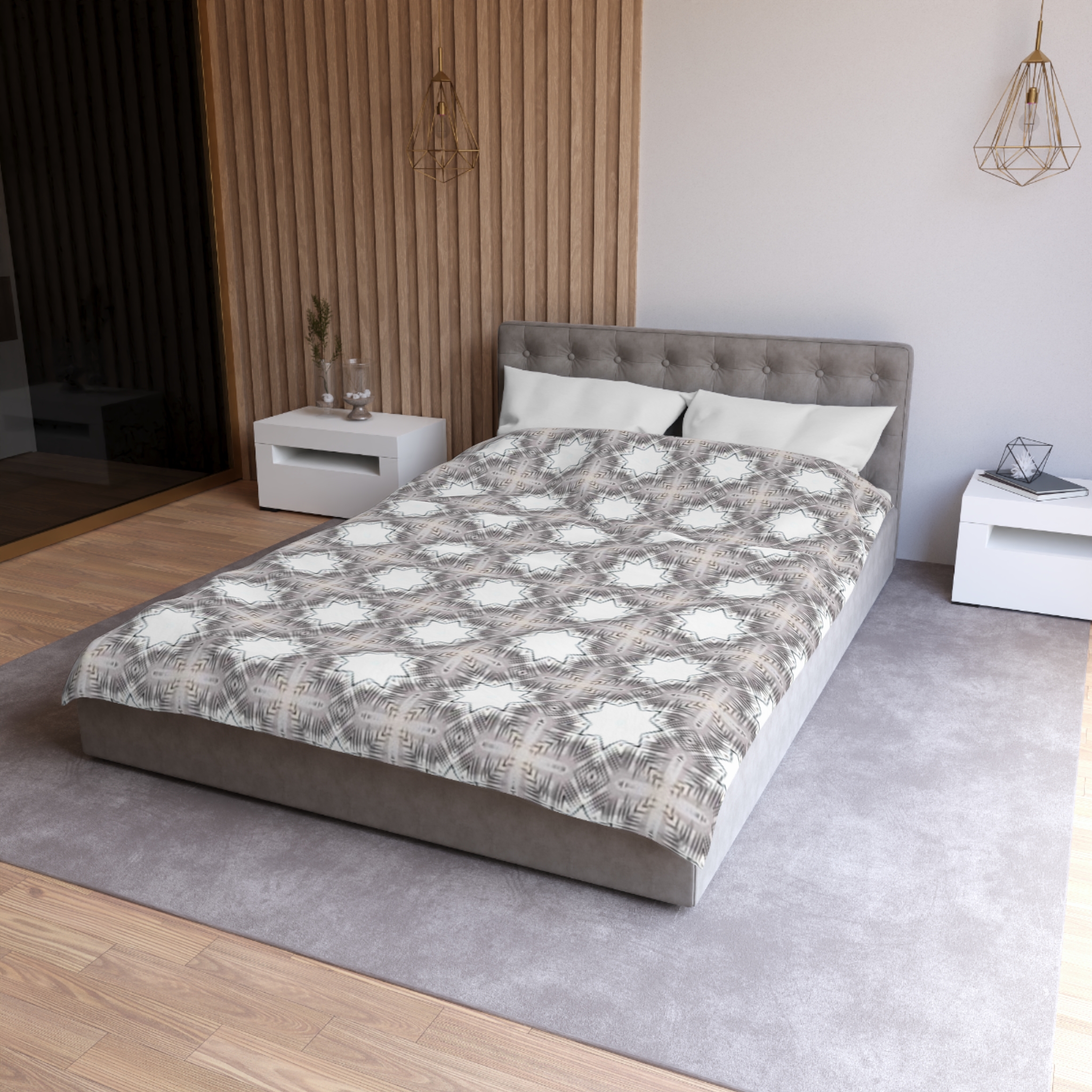 Gray Geometric Moroccan Star Microfiber Duvet Cover - Image 9