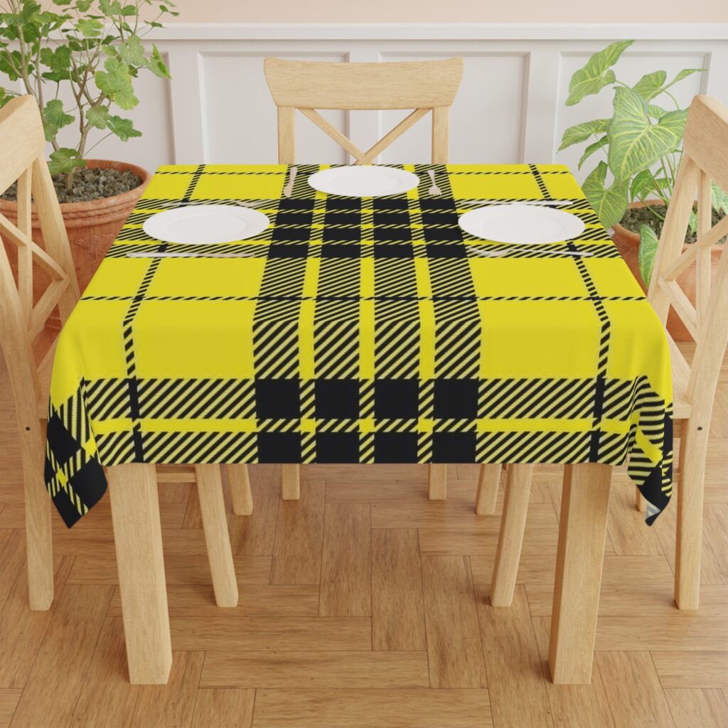 Yellow Black Plaid Tablecloth — Bold Tartan Dining Linen