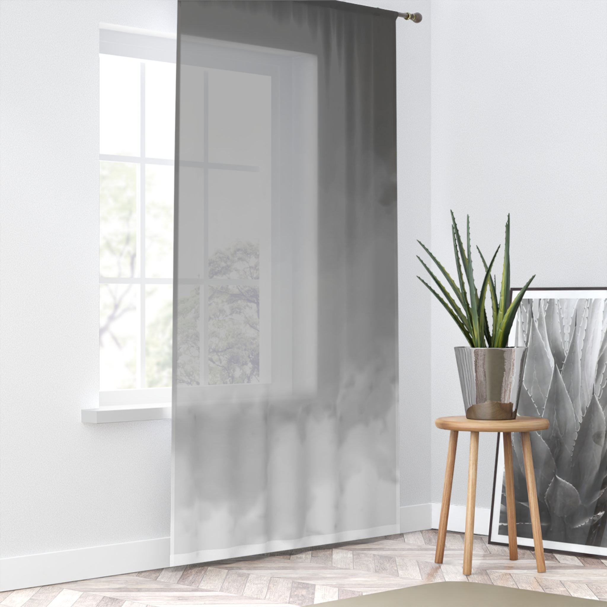 Gray Ombre Sheer Curtain – Fog Gradient Window Panel