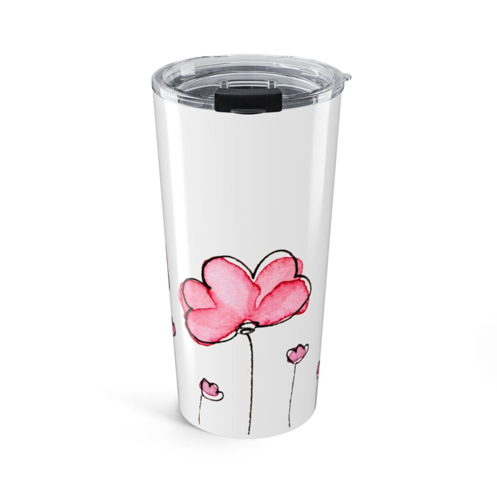 20oz Floral Tumbler – Pink Watercolor Poppy Travel Cup