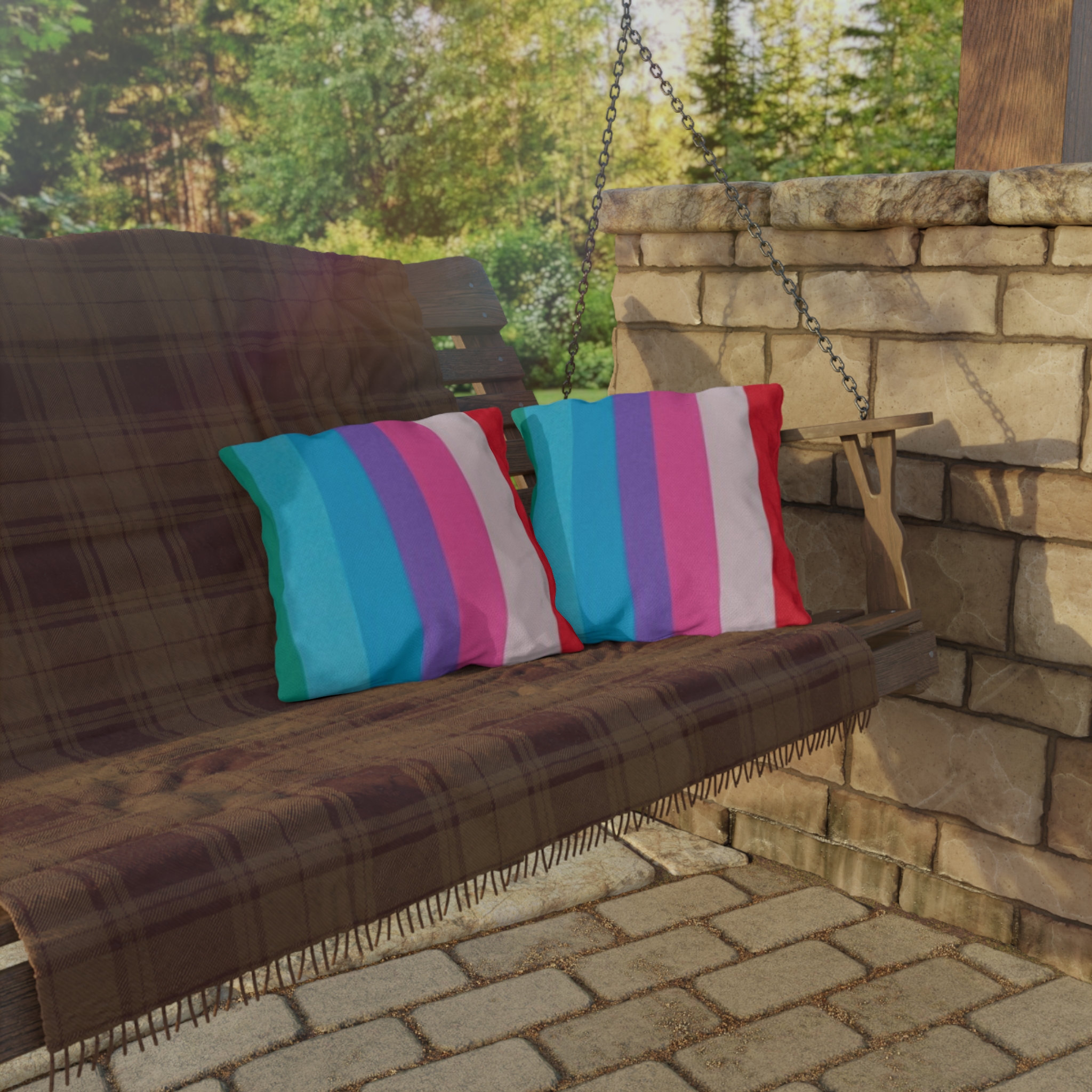 Outdoor Pillow – Colorful Rainbow Striped LGBTQ+ Pride Cushion - Image 8