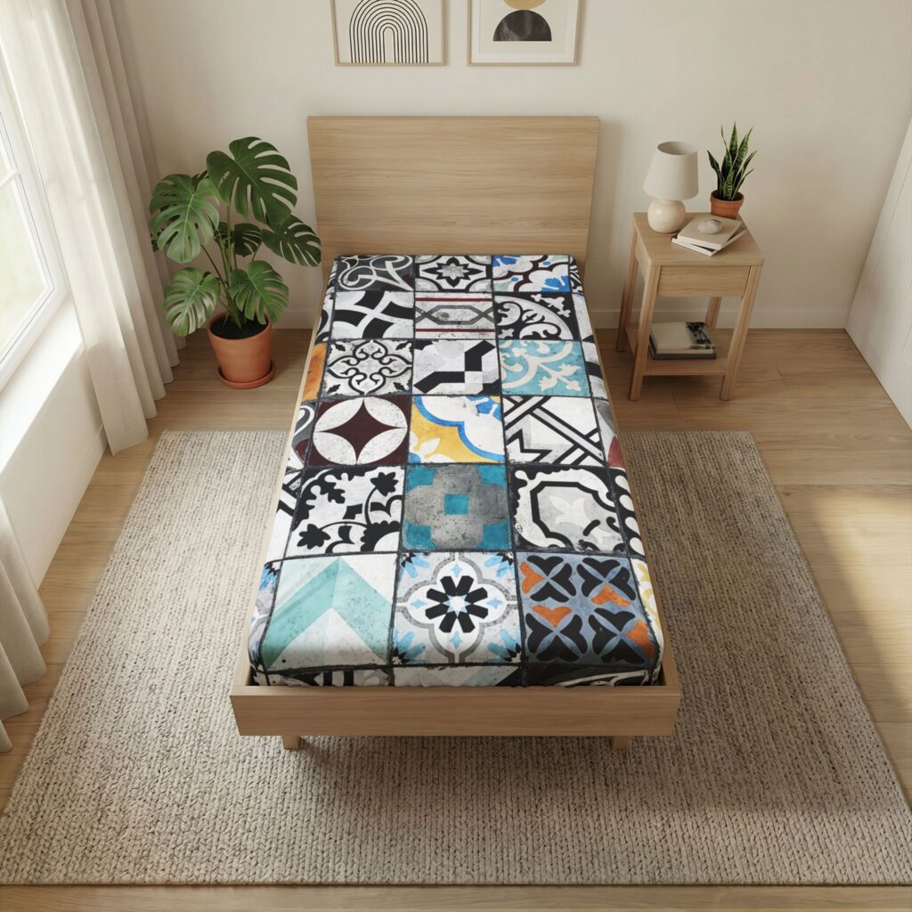 Twin Sheet — Vintage Moroccan Tile Pattern Twin Flat Sheet