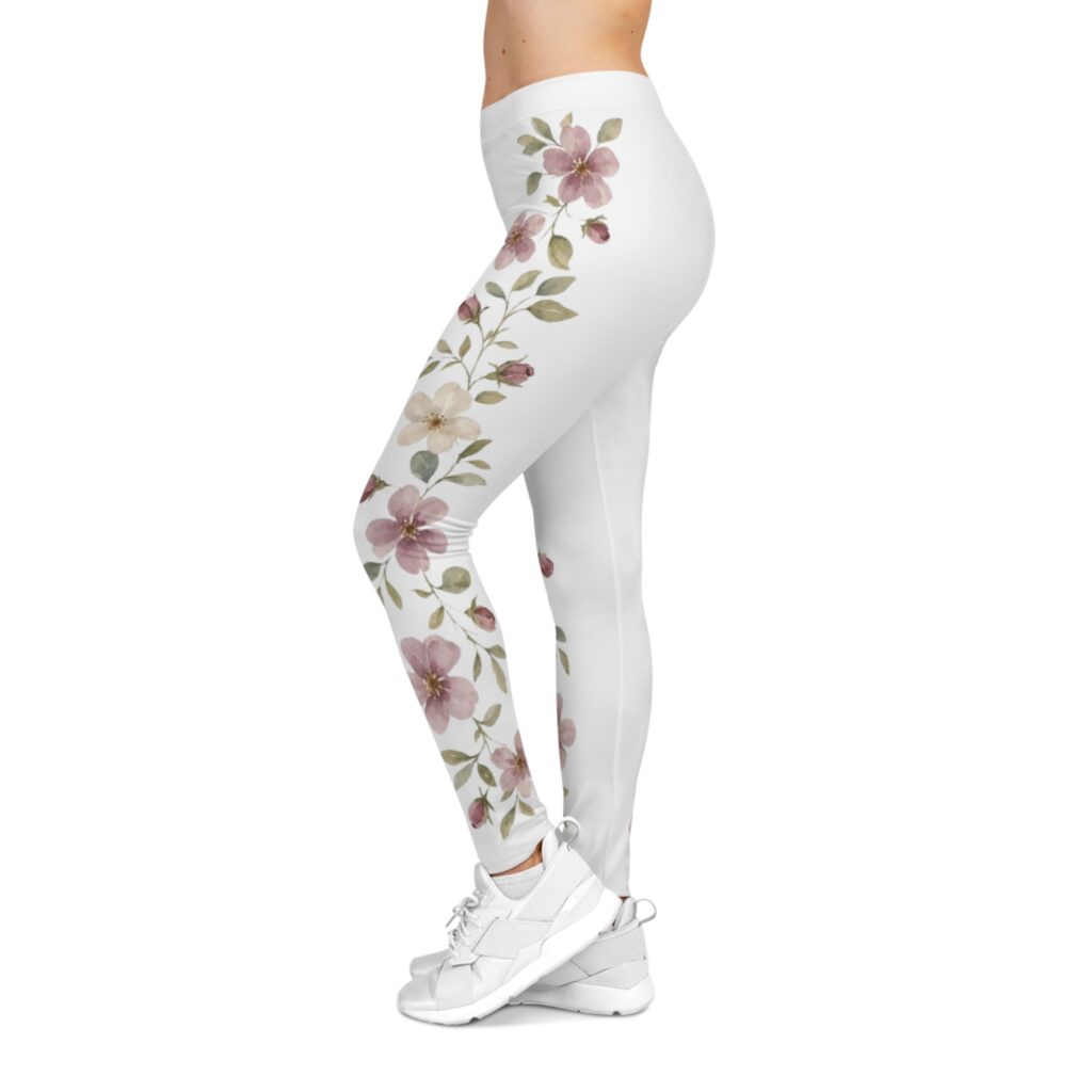 Women’s Floral Leggings – White Botanical Print