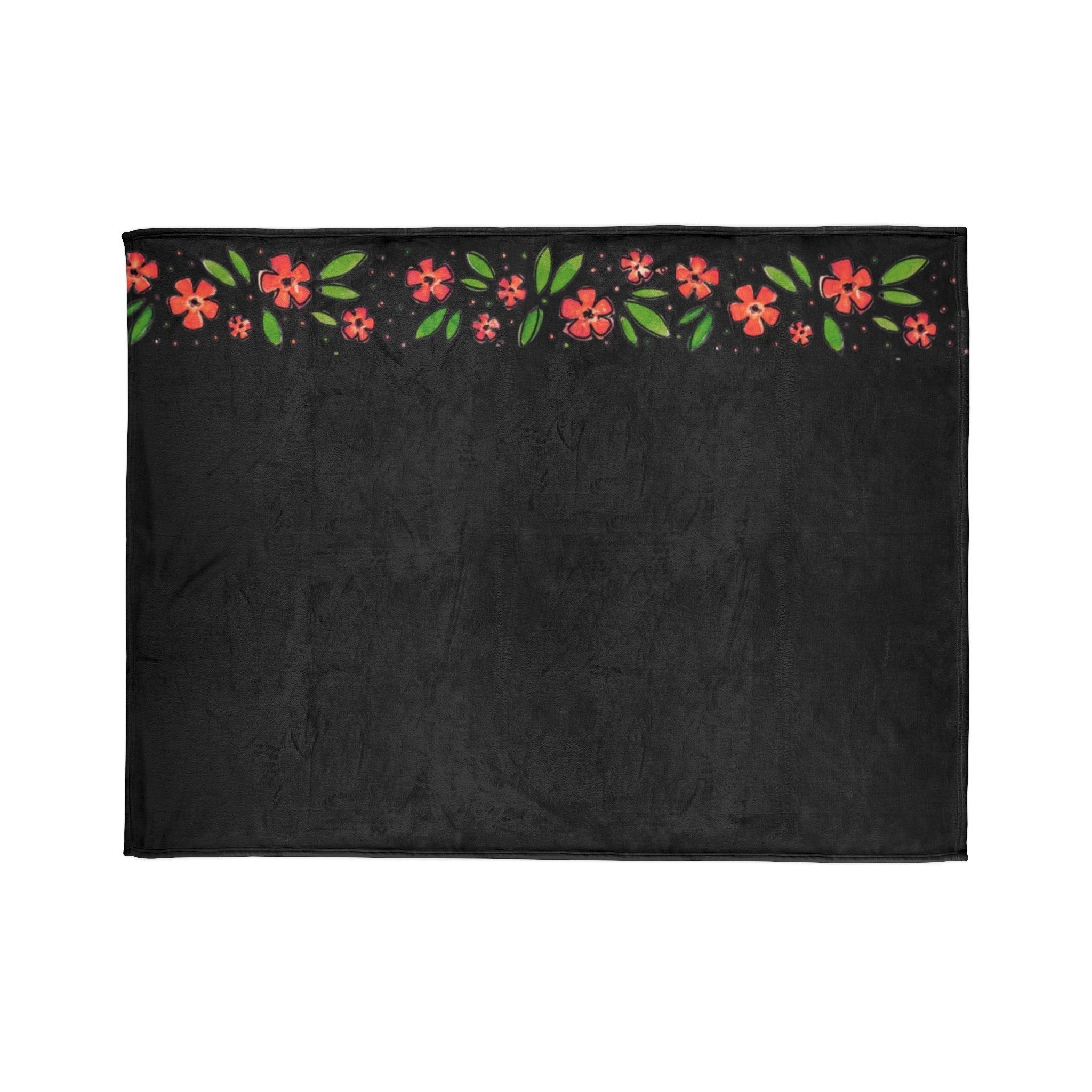 Floral Border Soft Polyester Blanket — Black Red Blossom Throw - Image 9