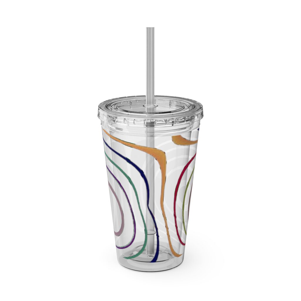 Sunsplash 16oz Straw Tumbler — Colorful Abstract Wave Drink Cup