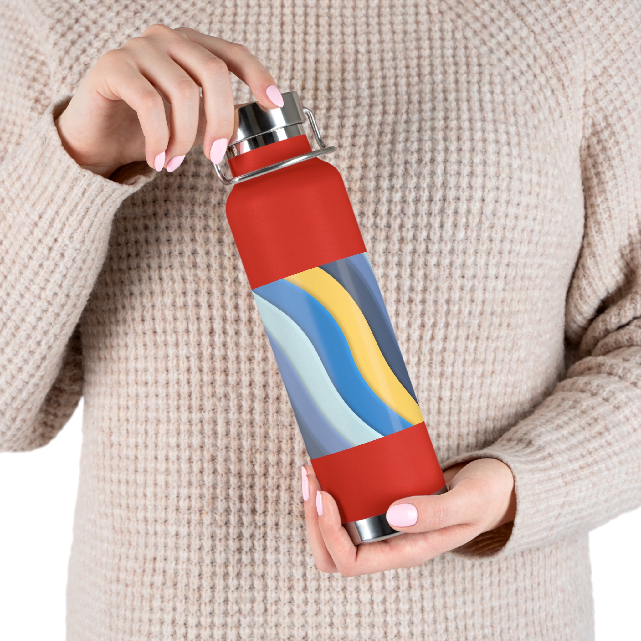 22oz Abstract Blue and Yellow Wave Vacuum Insulated Bottle - Image 11