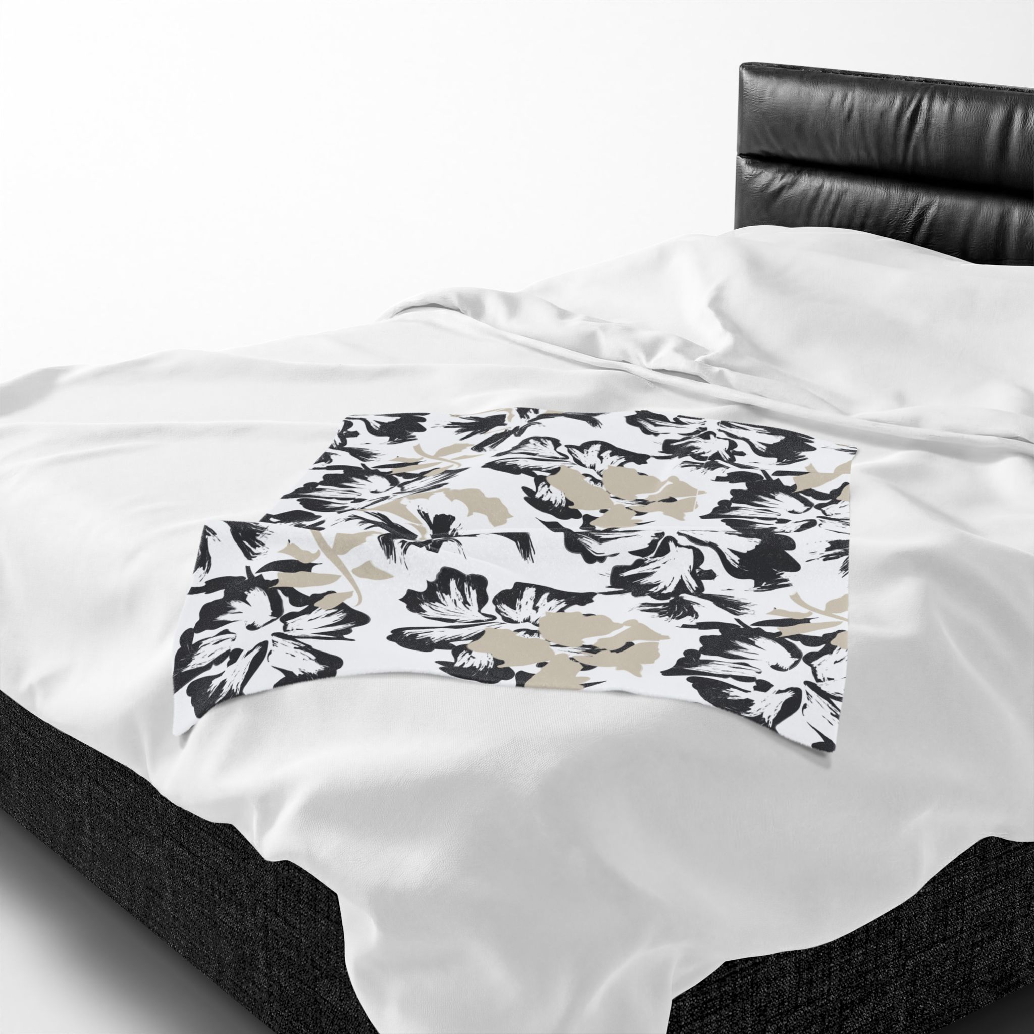 Black and Beige Floral Velveteen Plush Blanket - Image 5