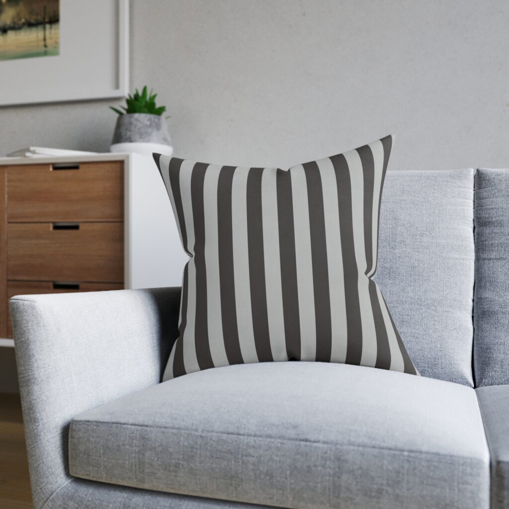 Striped Black & Gray Square Pillow — Modern Neutral Decorative Throw Cushion