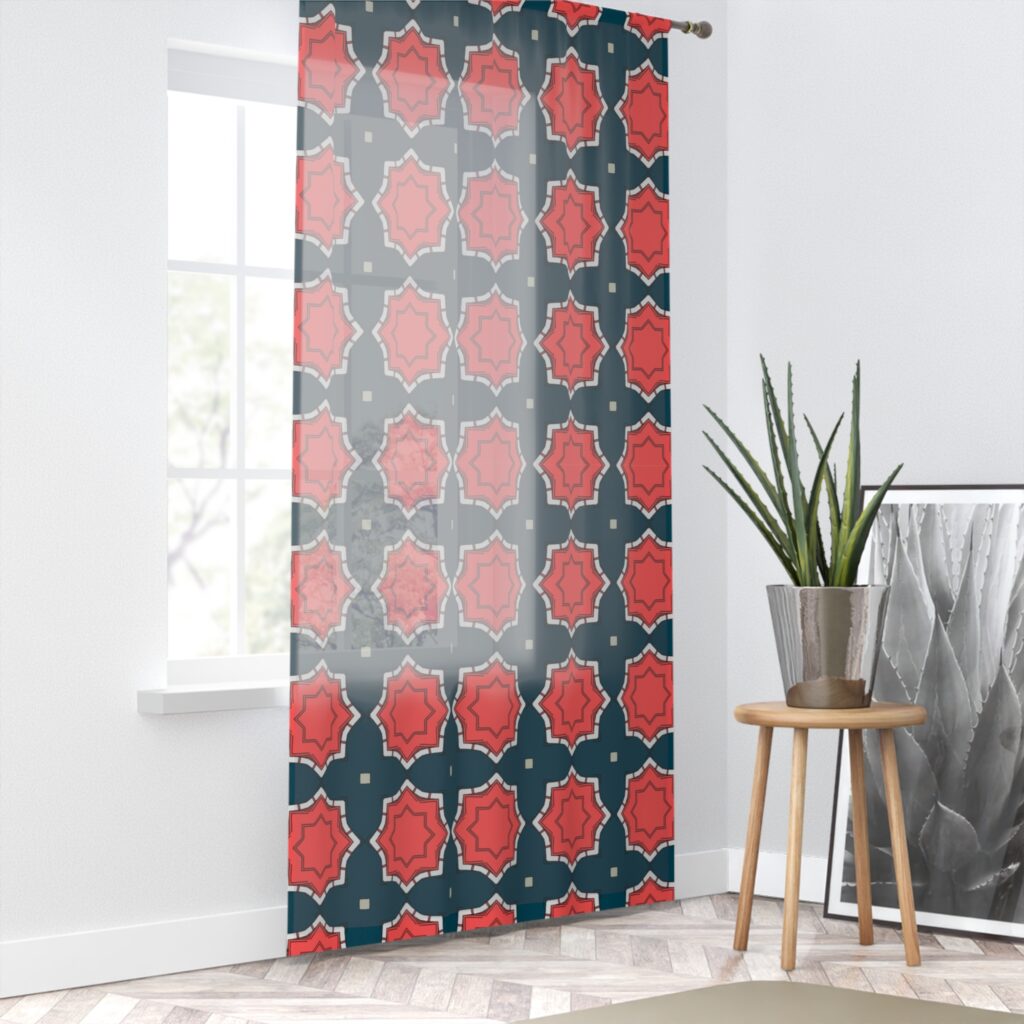 Red and Navy Moroccan Trellis Window Curtain