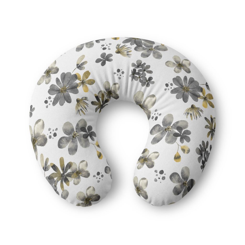 Neutral Watercolor Floral Nursing Pillow Cover | Gray Gold Flower Pattern