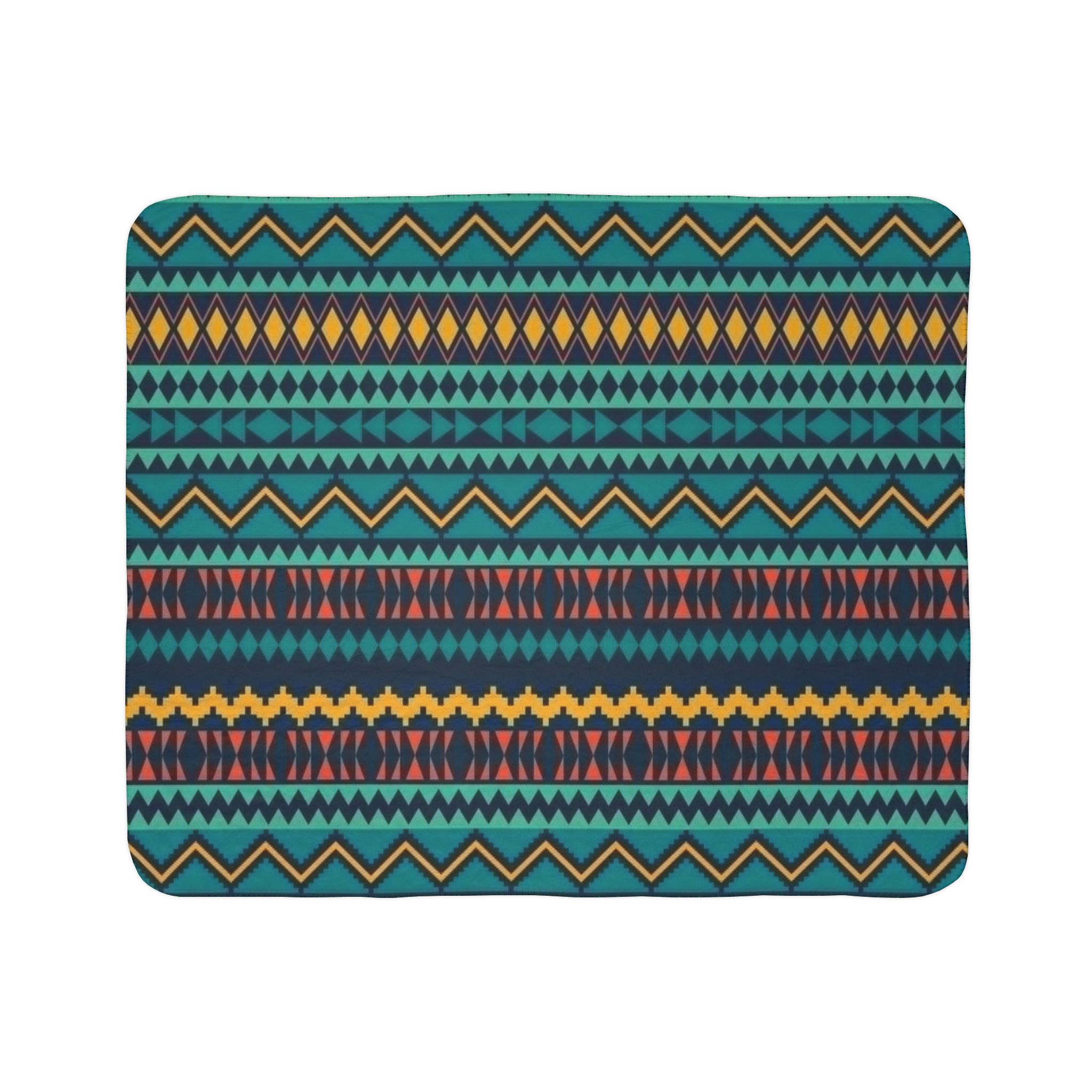 Aztec Teal Fleece Sherpa Blanket — Tribal Geometric Cozy Throw - Image 12