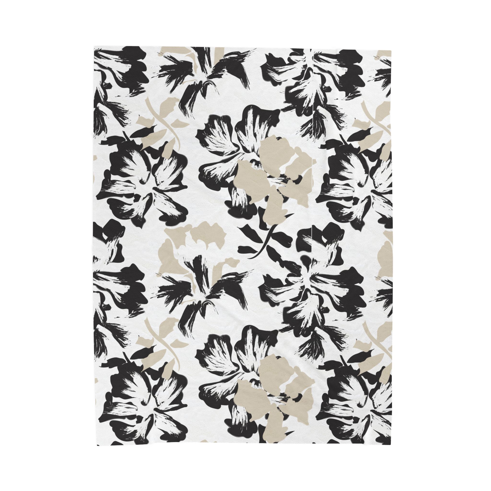 Black and Beige Floral Velveteen Plush Blanket - Image 6