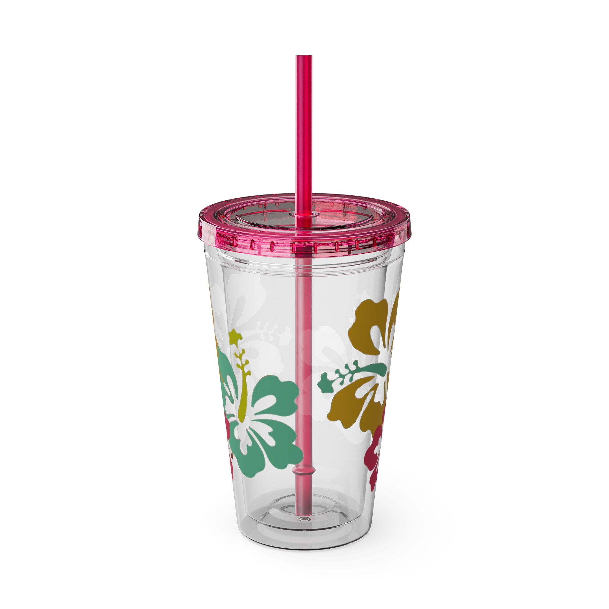 Tropical Hibiscus Print Tumbler | 16oz Straw Cup - Image 35