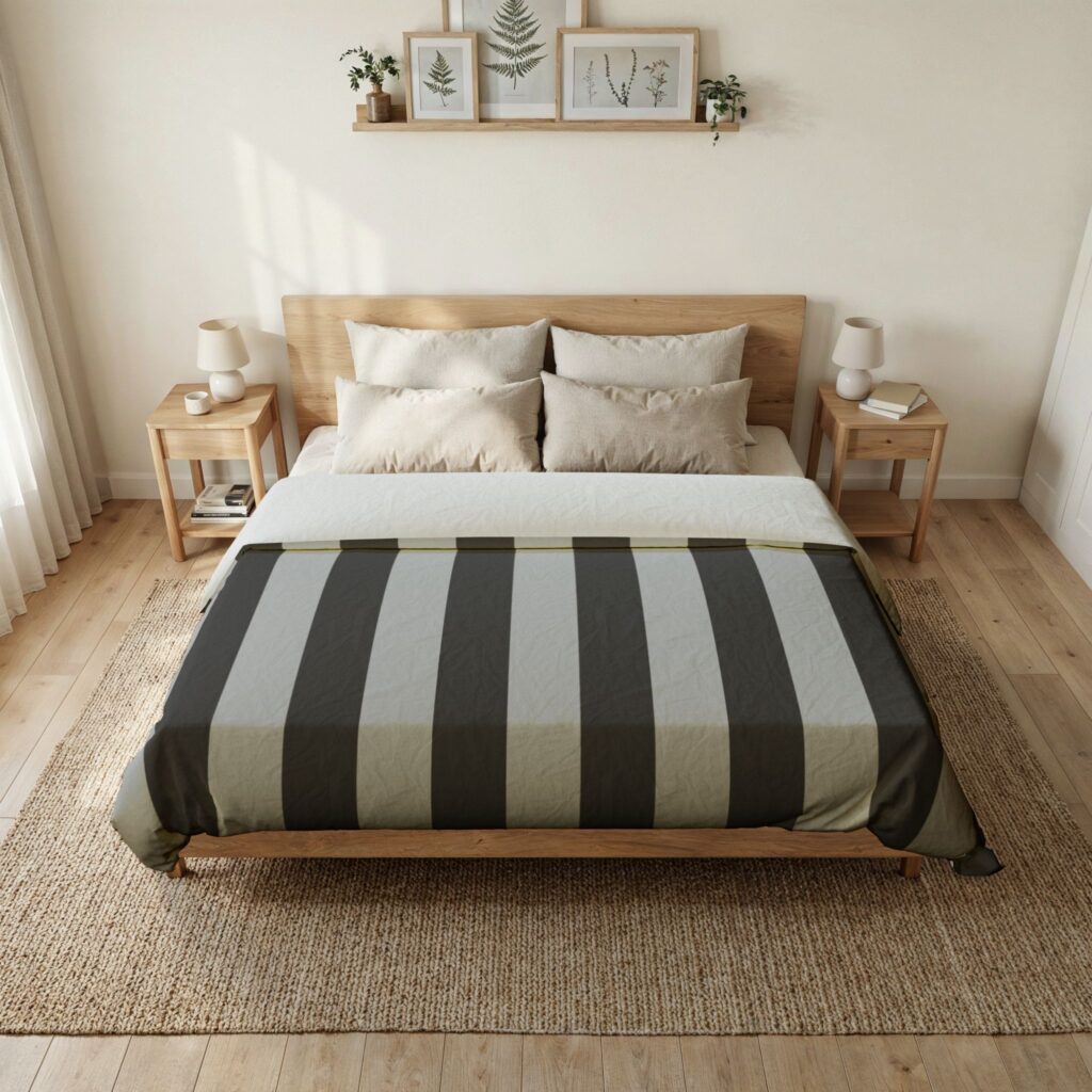 Modern Black & Gray Vertical Stripe Cotton Duvet Cover