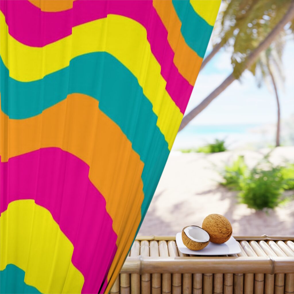 Retro Wavy Rainbow Window Curtain