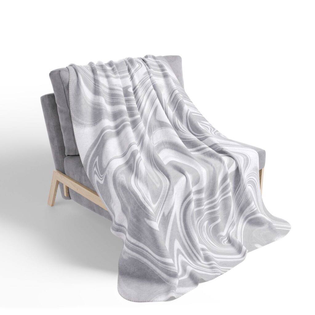 Gray and White Marble Swirl Fleece Sherpa Blanket
