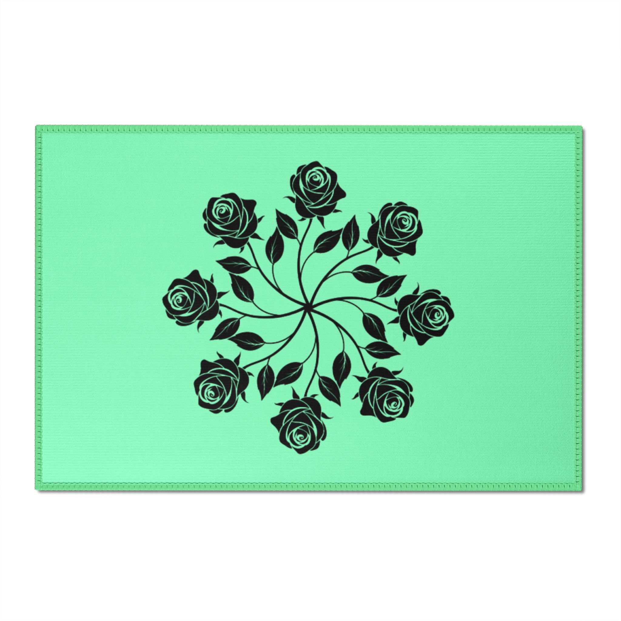 Chenille Rug — Black Rose Mandala on Mint Washable Accent Rug - Image 2