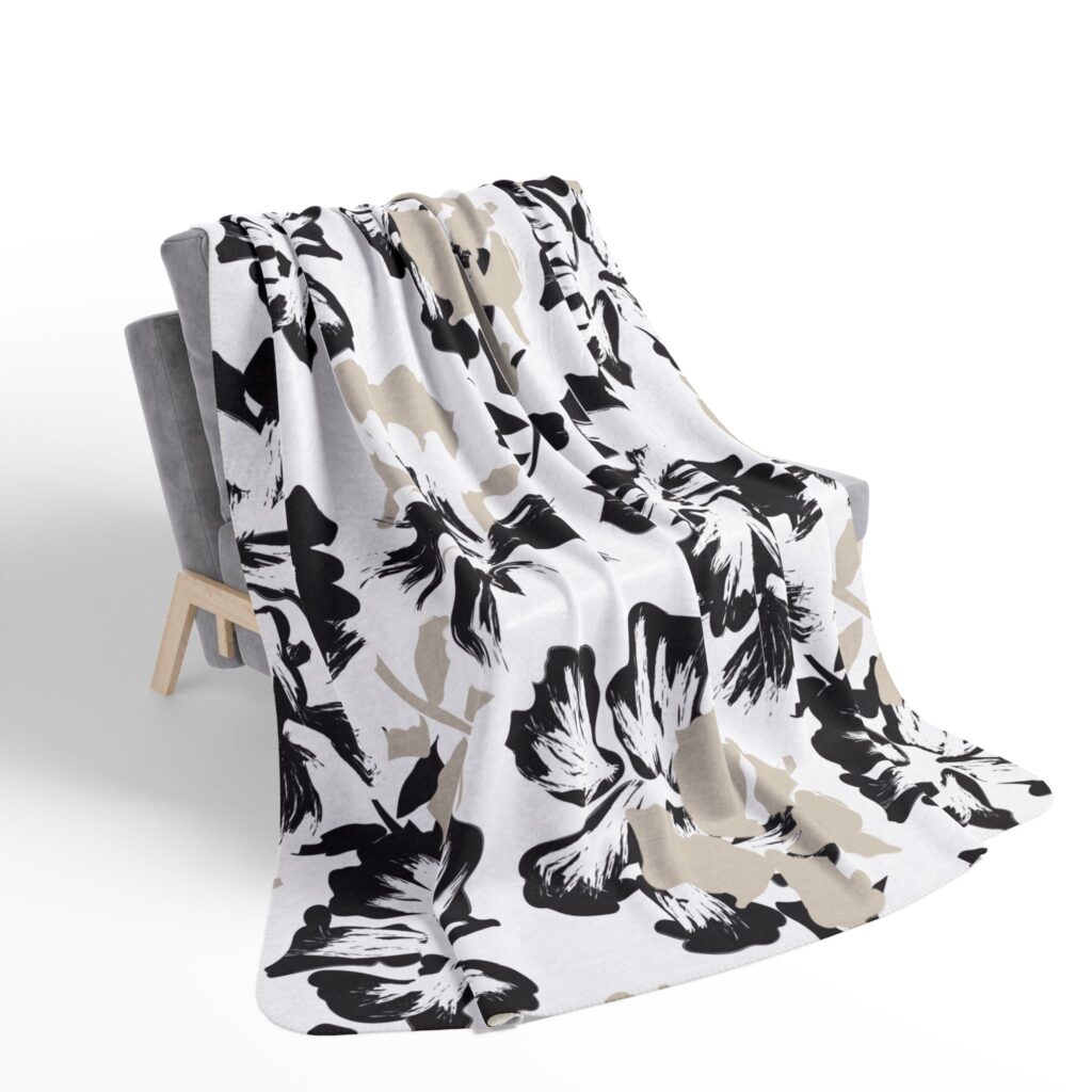 Black and Beige Floral Fleece Sherpa Blanket