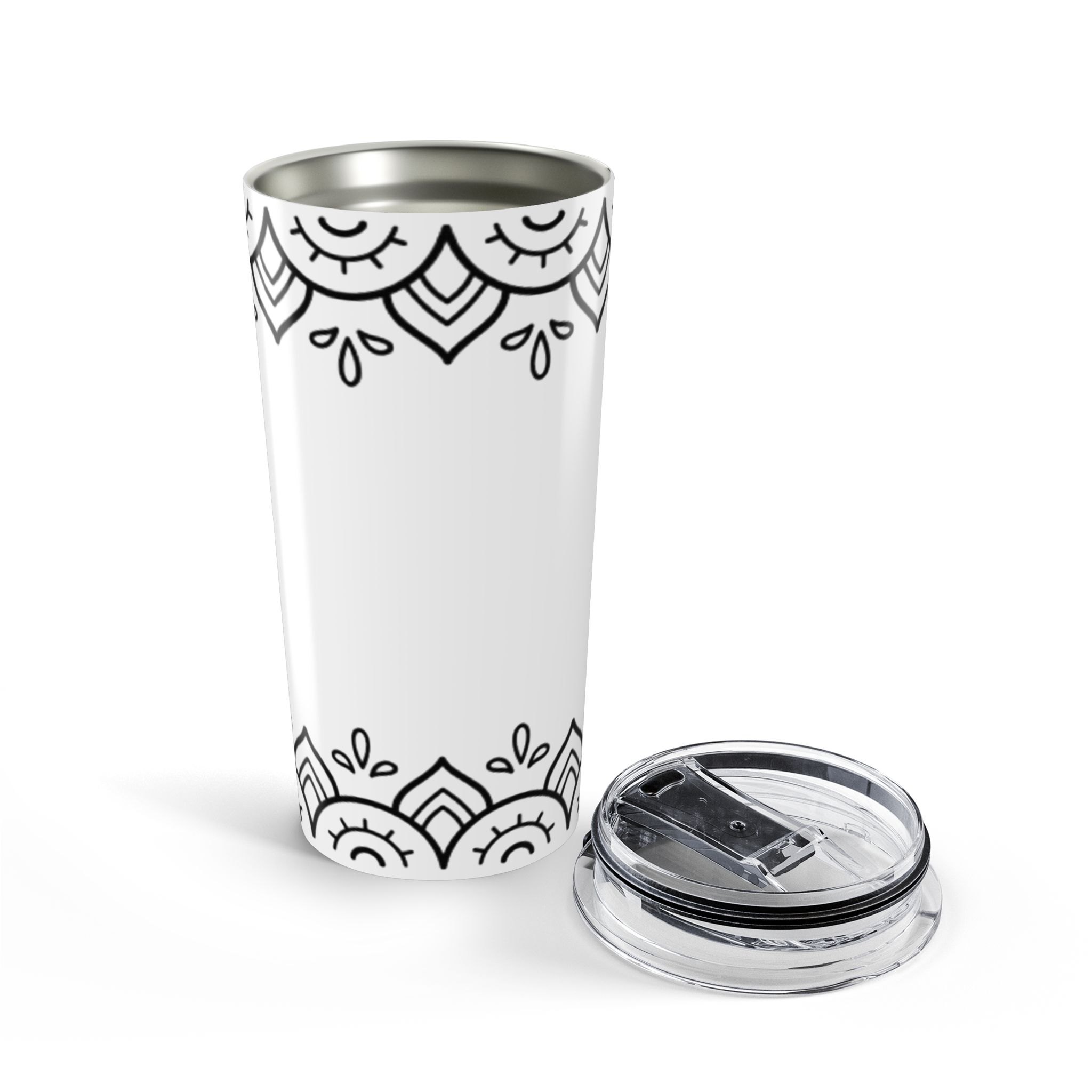 20oz Mandala Tumbler – Black Floral Boho Travel Cup