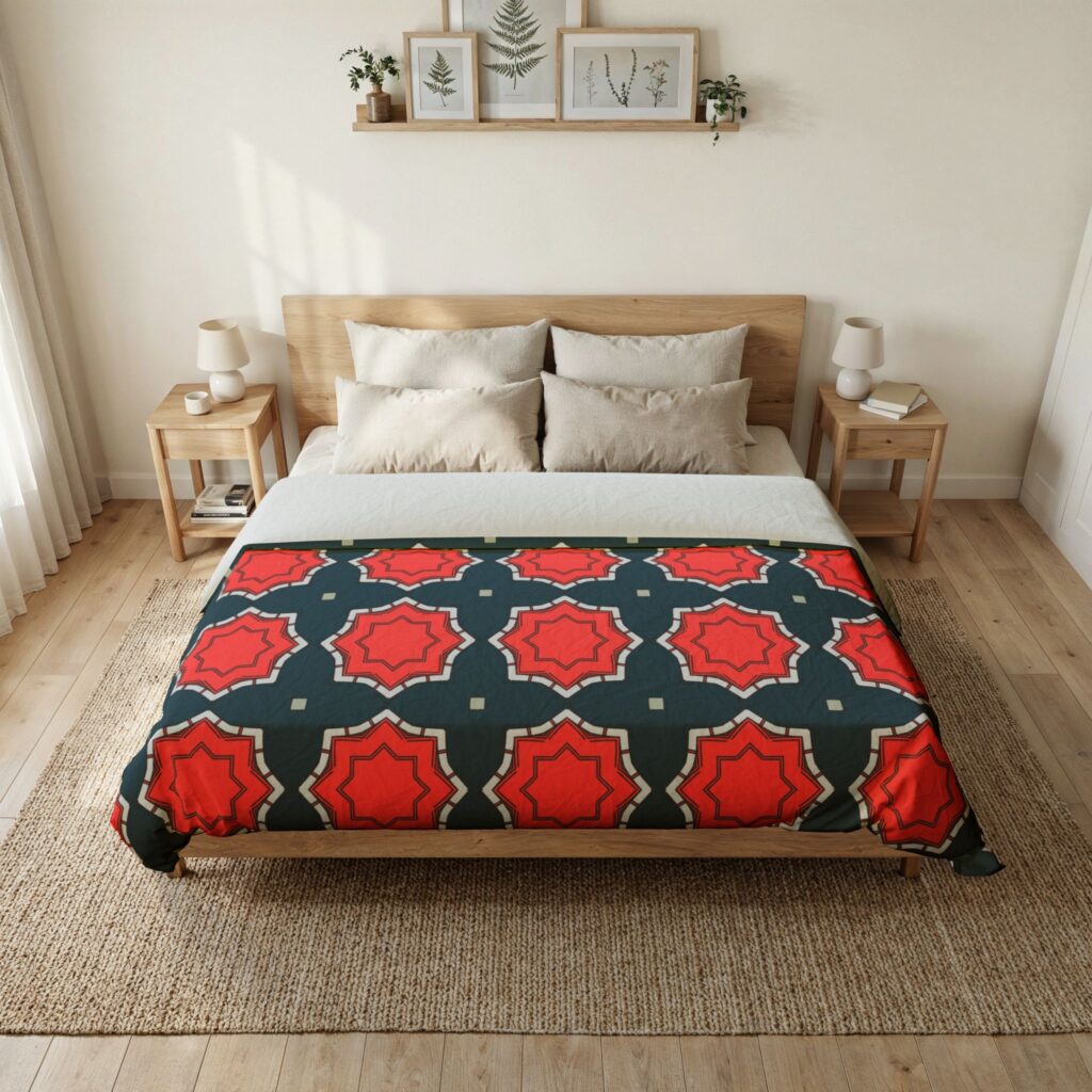 Red and Navy Geometric Moroccan Duvet Cover