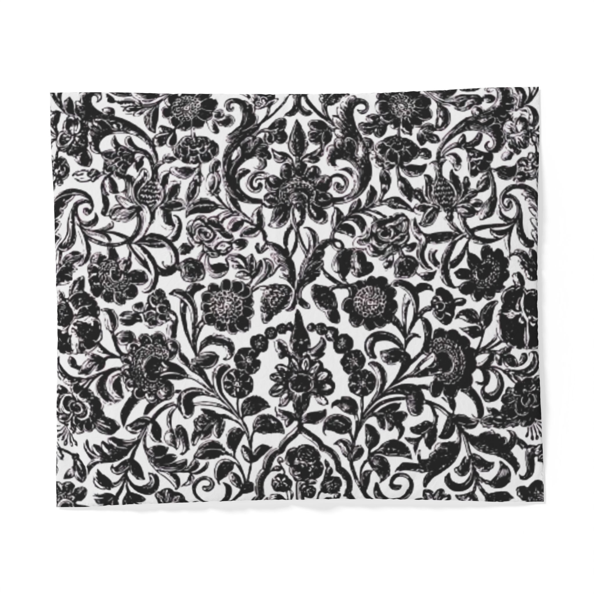 Black and White Botanical Damask Cotton Duvet Cover - Image 8