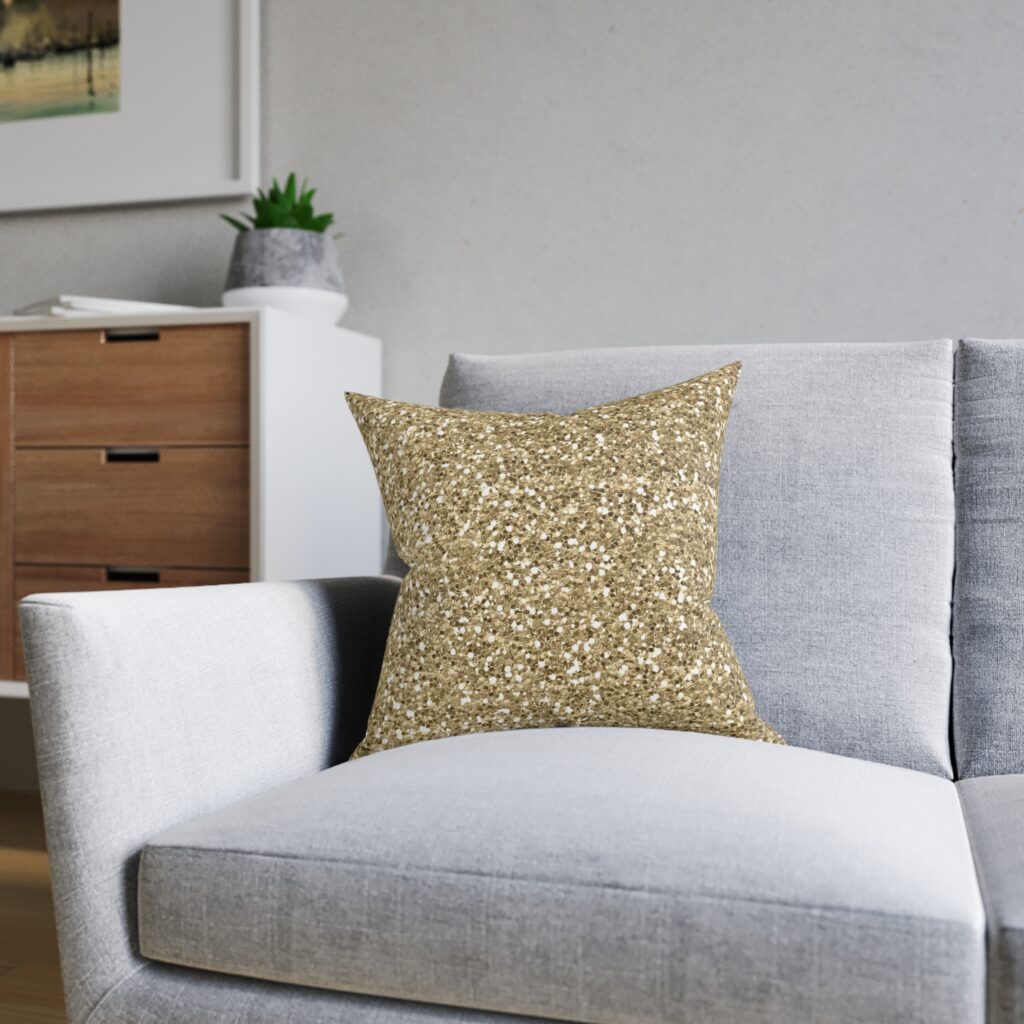 Gold Sequin Square Pillow — Sparkling Decorative Throw Cushion