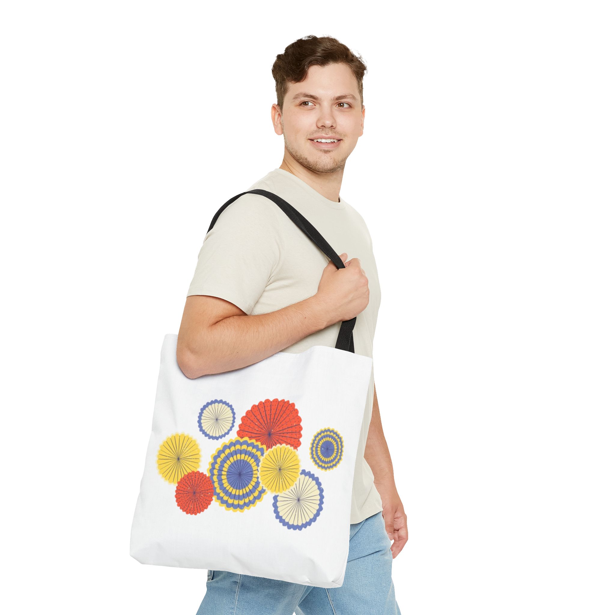 Floral Paper Fans Tote Bag — Colorful Retro Sunburst Design - Image 15