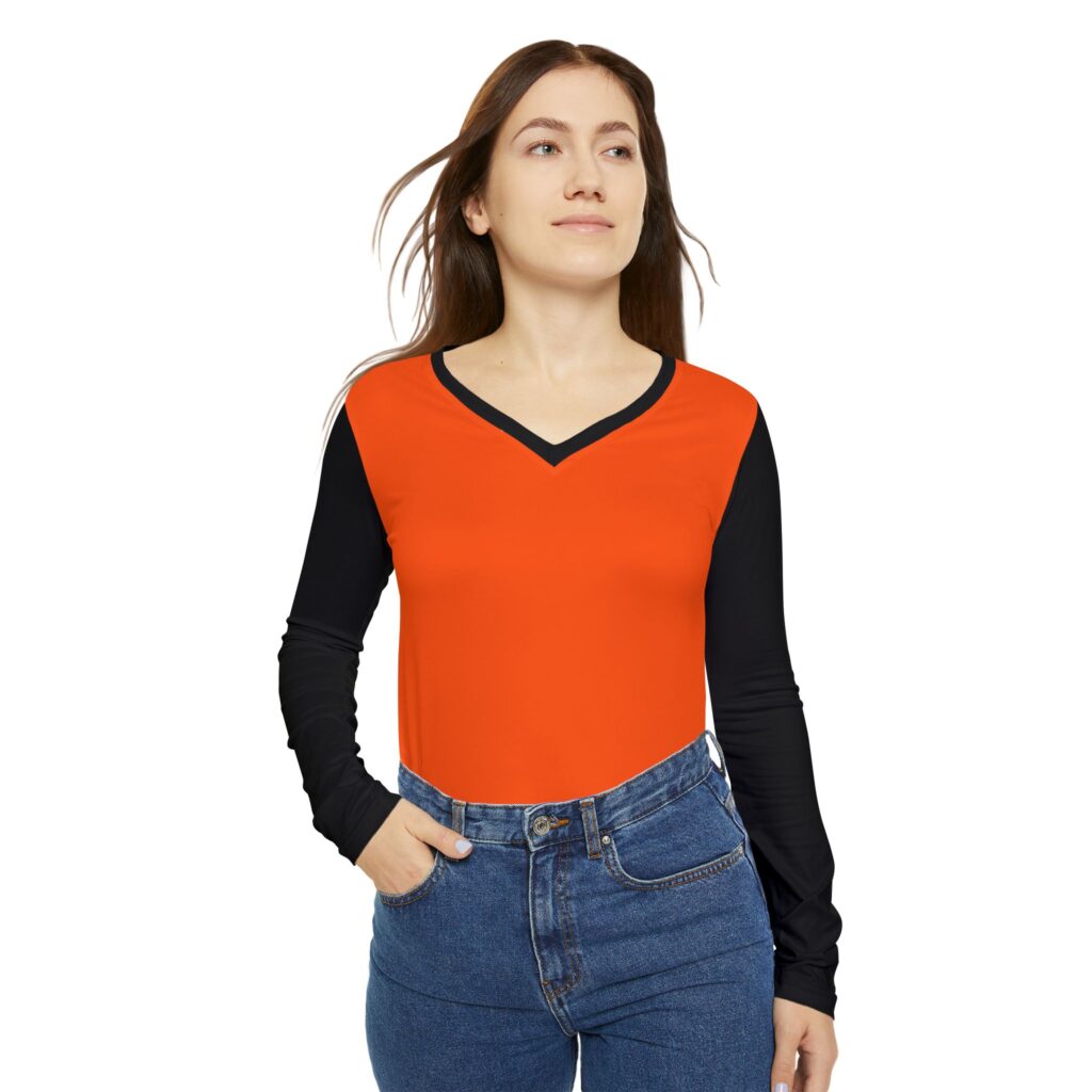Orange Black V-Neck Long Sleeve Shirt