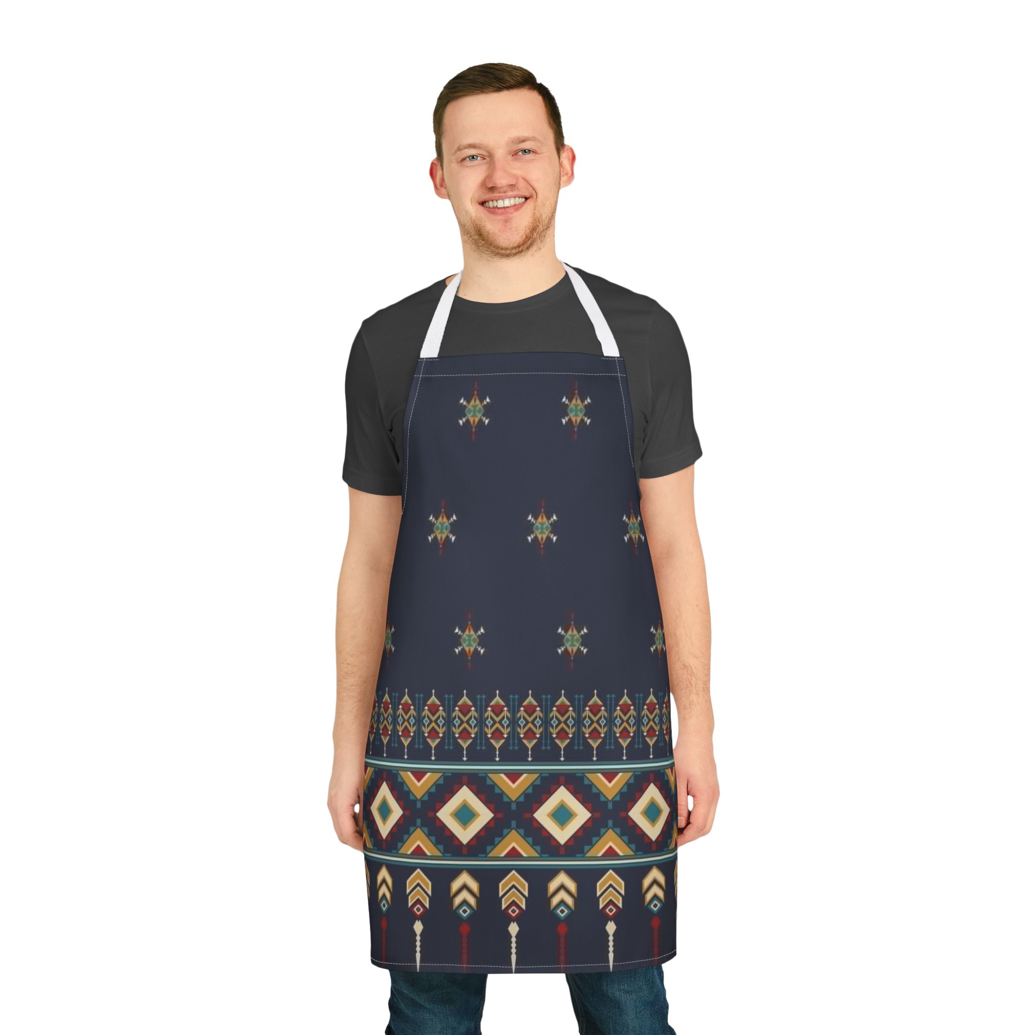 Tribal Pattern Cotton Apron – Boho Geometric Kitchen Apron - Image 3