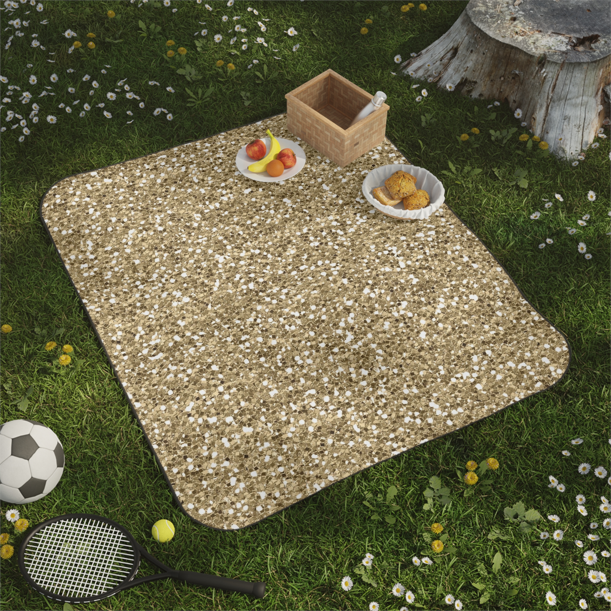 Gold Glitter Picnic Blanket — Waterproof Outdoor Blanket for Beach, Park & Camping