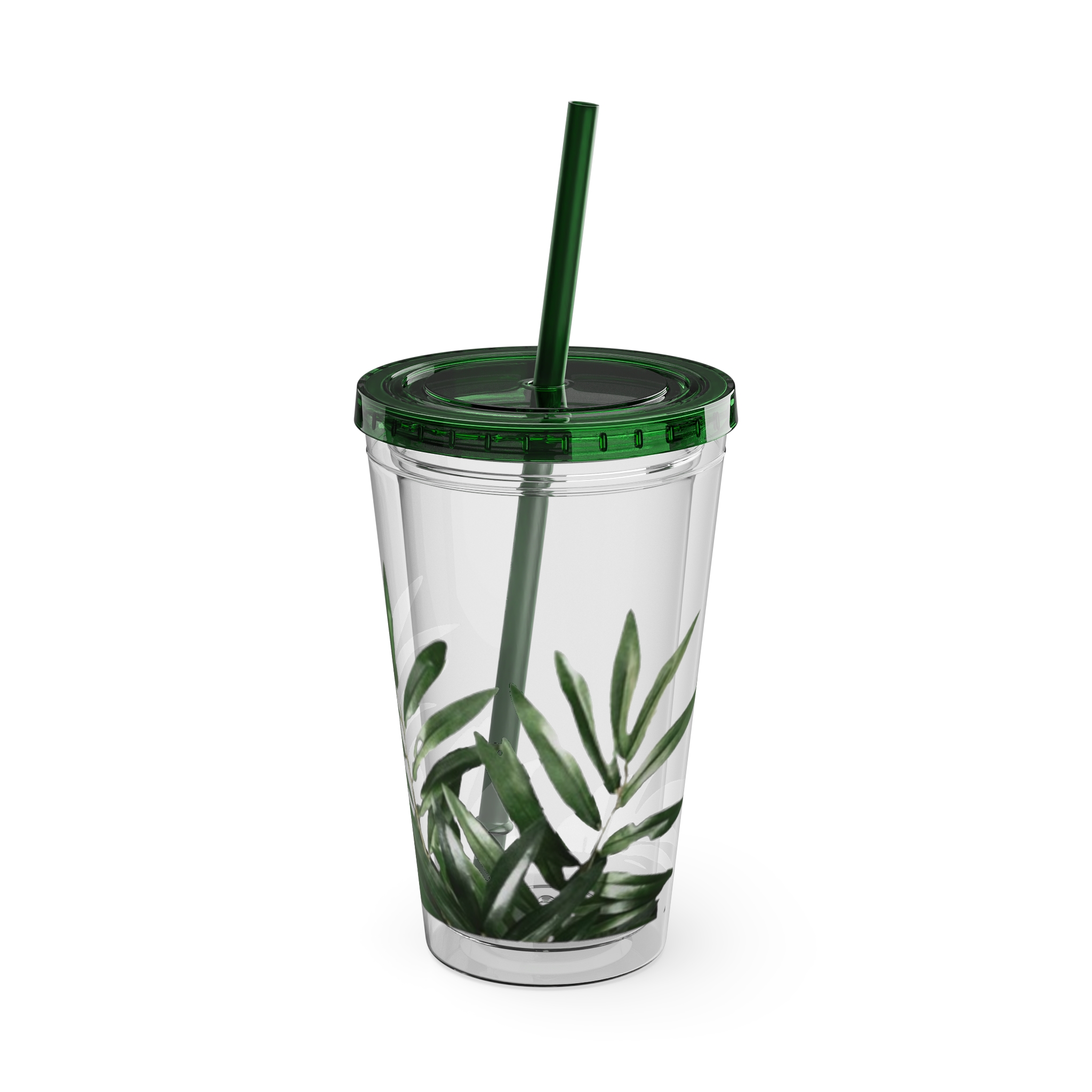 Tropical Green Leaves Tumbler | 16oz Straw Cup