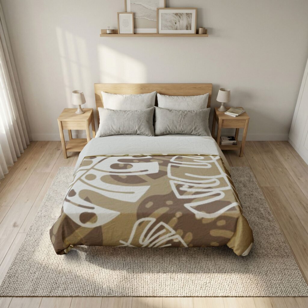 Neutral Tropical Monstera Leaf Cotton Duvet Cover