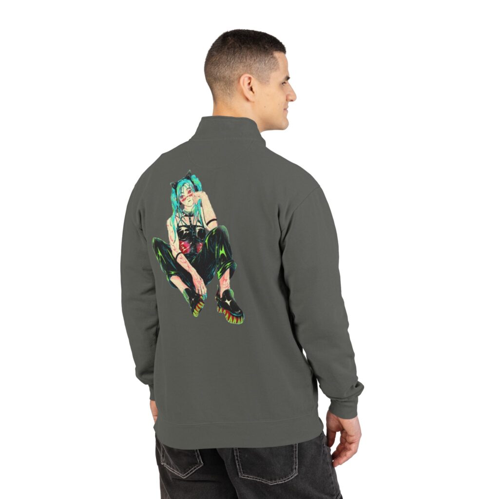 Cyberpunk Anime Girl Quarter-Zip Sweatshirt