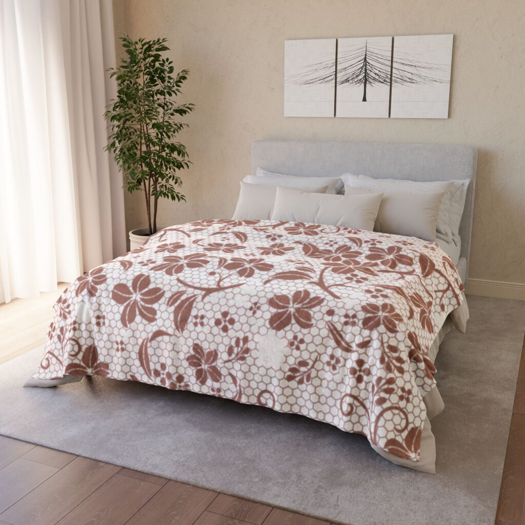 Vintage Brown Floral Pattern Soft Polyester Blanket