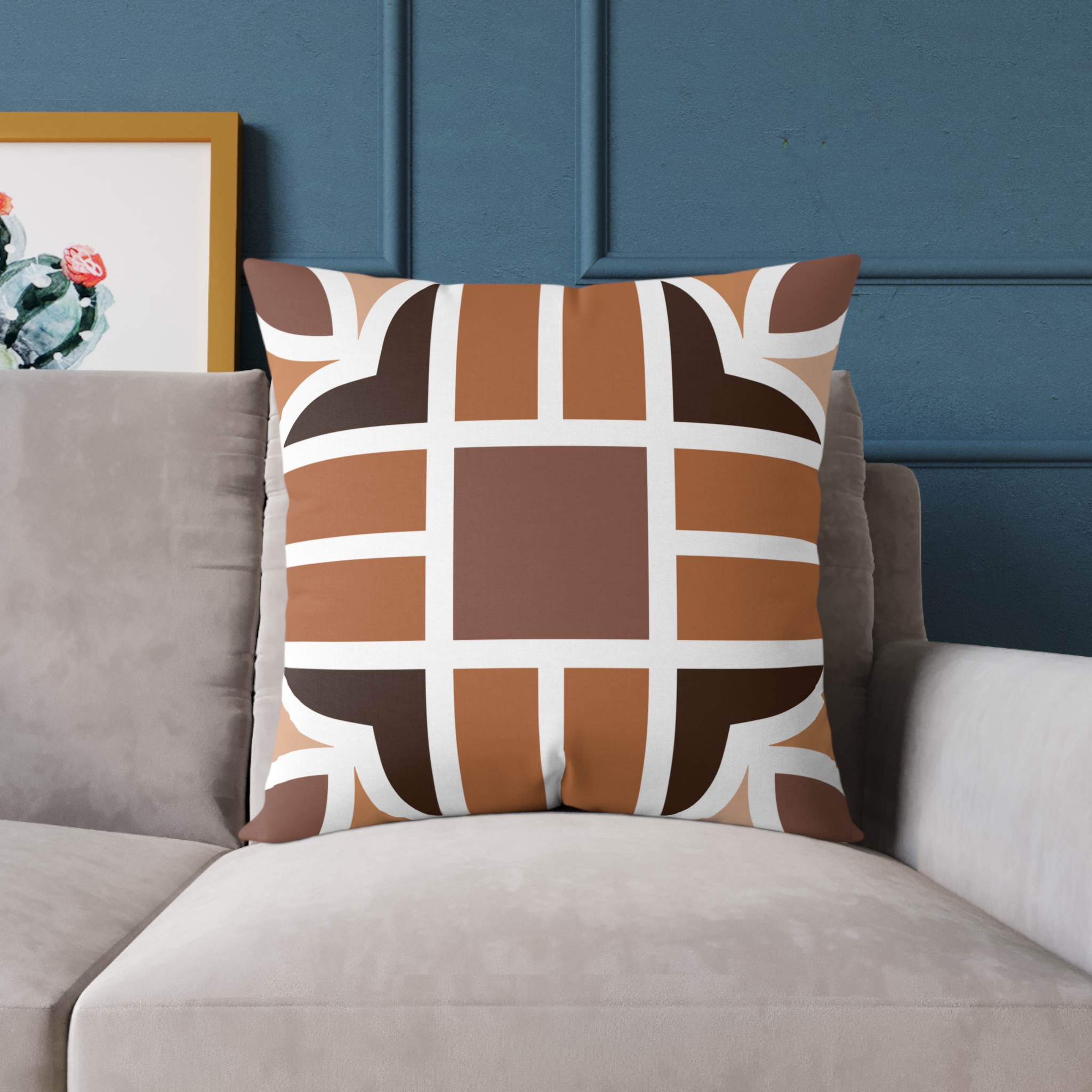 Retro Brown Geometric Square Pillow - Image 19