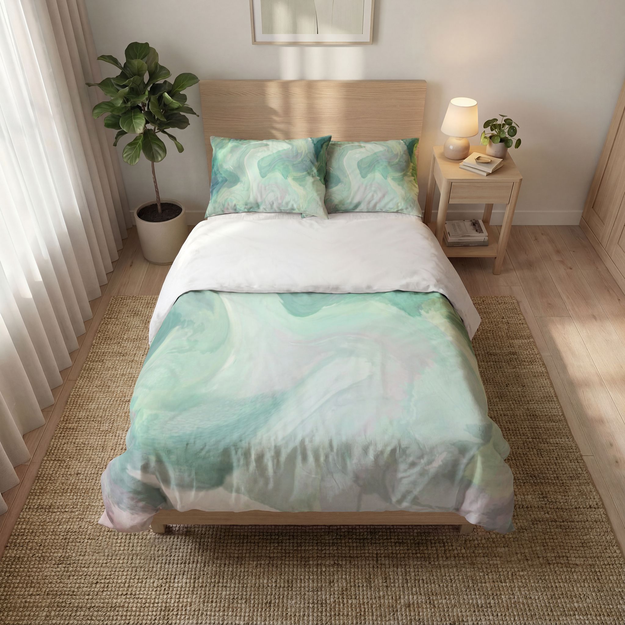 Quilt Cover Set – Pastel Mint Abstract Marble Bedding - Image 4
