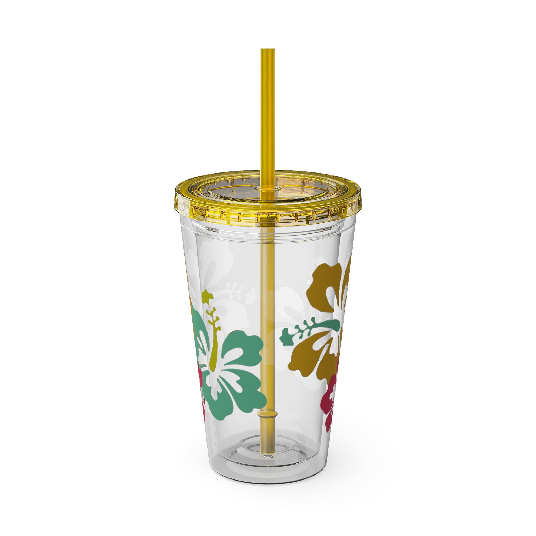 Tropical Hibiscus Print Tumbler | 16oz Straw Cup - Image 15