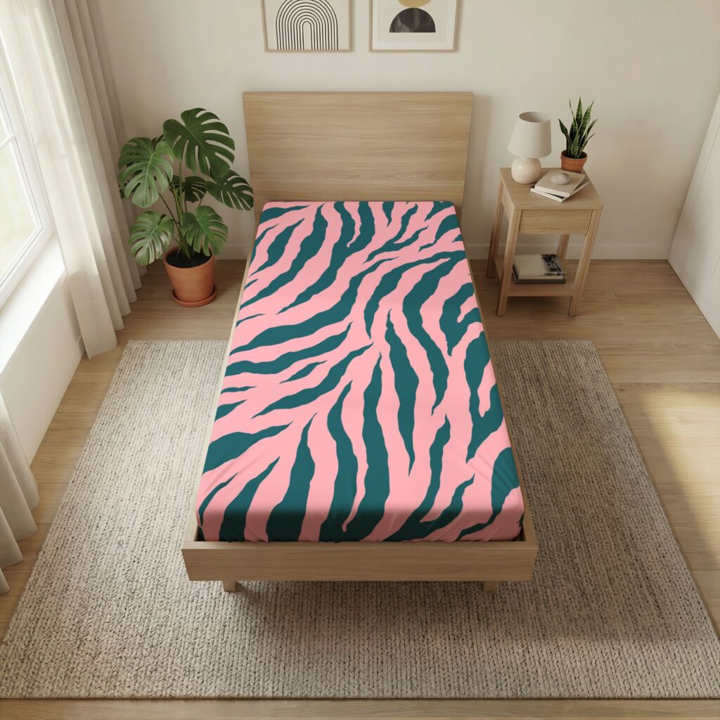 Pink & Teal Zebra Twin Flat Sheet — Bold Animal Print Bedding for Kids & Teens