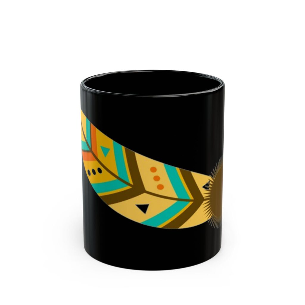 Feather Sun Black Mug — Boho Tribal Feather Coffee Cup (11oz & 15oz)
