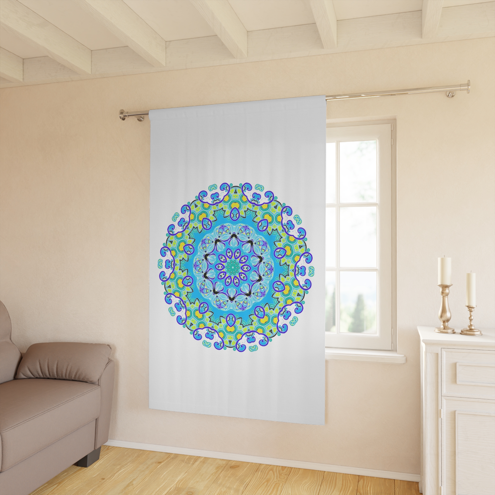 Mandala Window Curtain — Blue Green Boho Decorative Panel - Image 3