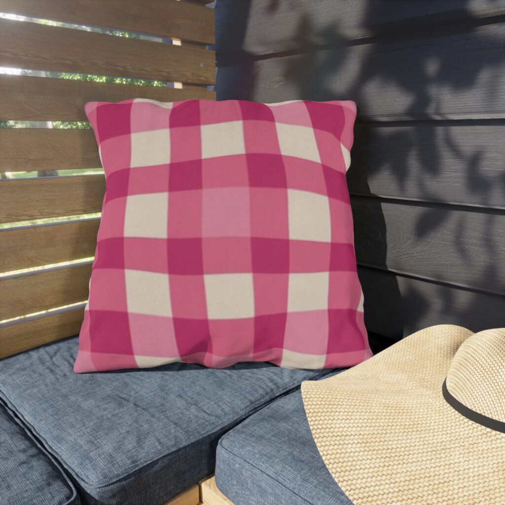 Pink Gingham Outdoor Pillow