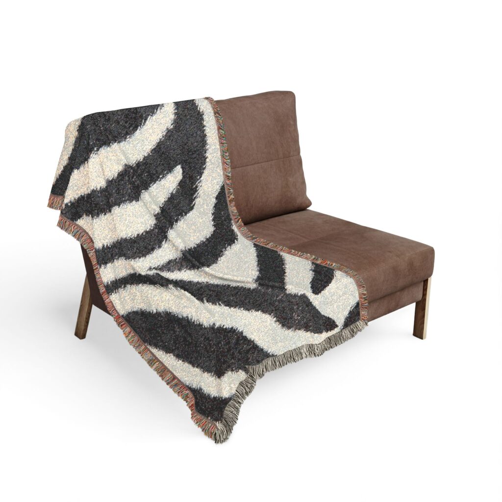 Zebra Stripe Throw Woven Blanket | Black White Animal Print