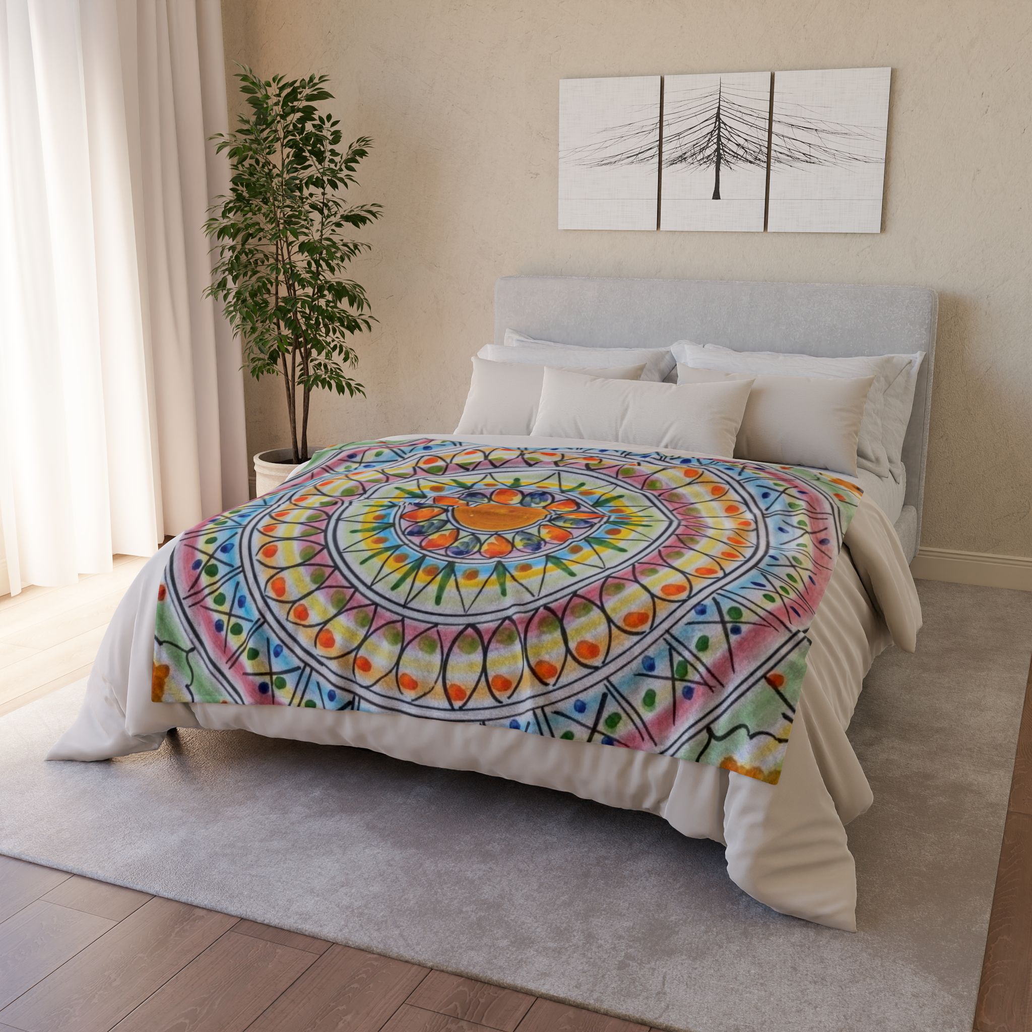 Mandala Sunburst Blanket — Colorful Boho Polyester Throw - Image 12
