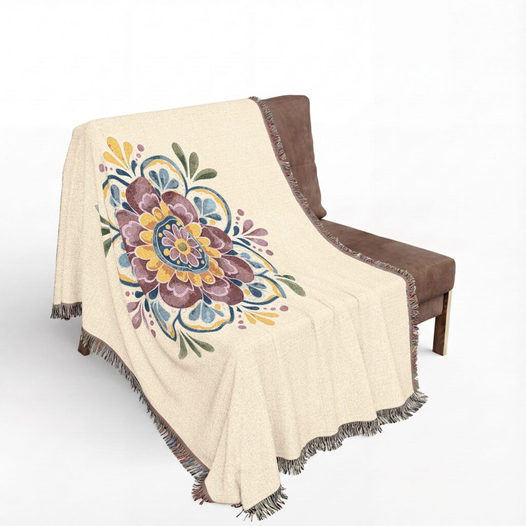 Bohemian Floral Mandala Woven Blanket