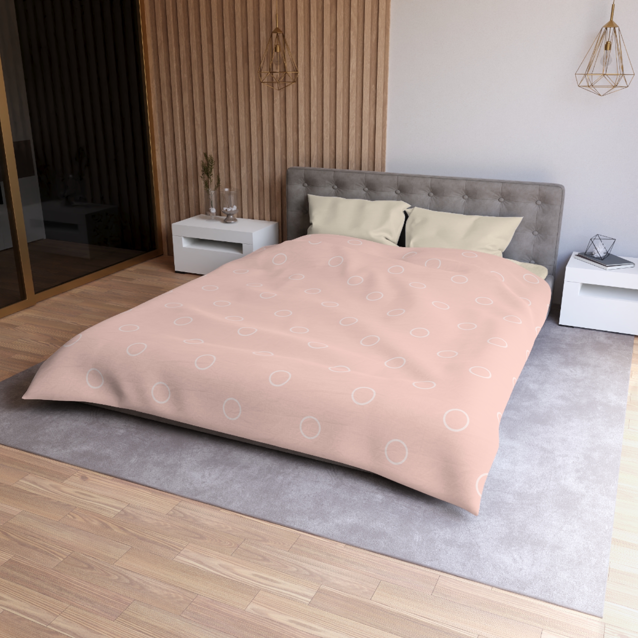 Pink Minimalist Circle Pattern Microfiber Duvet Cover - Image 9