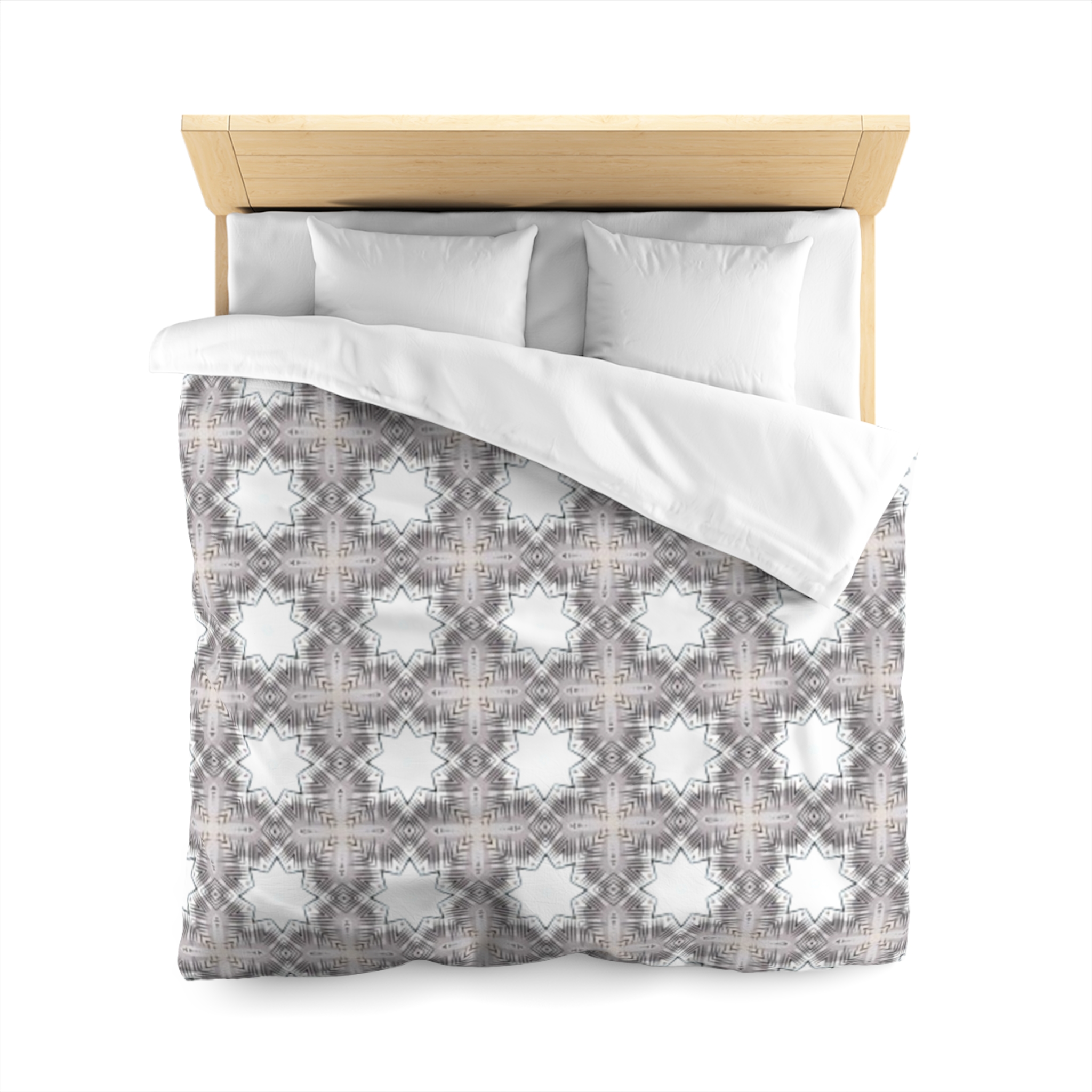 Gray Geometric Moroccan Star Microfiber Duvet Cover - Image 11