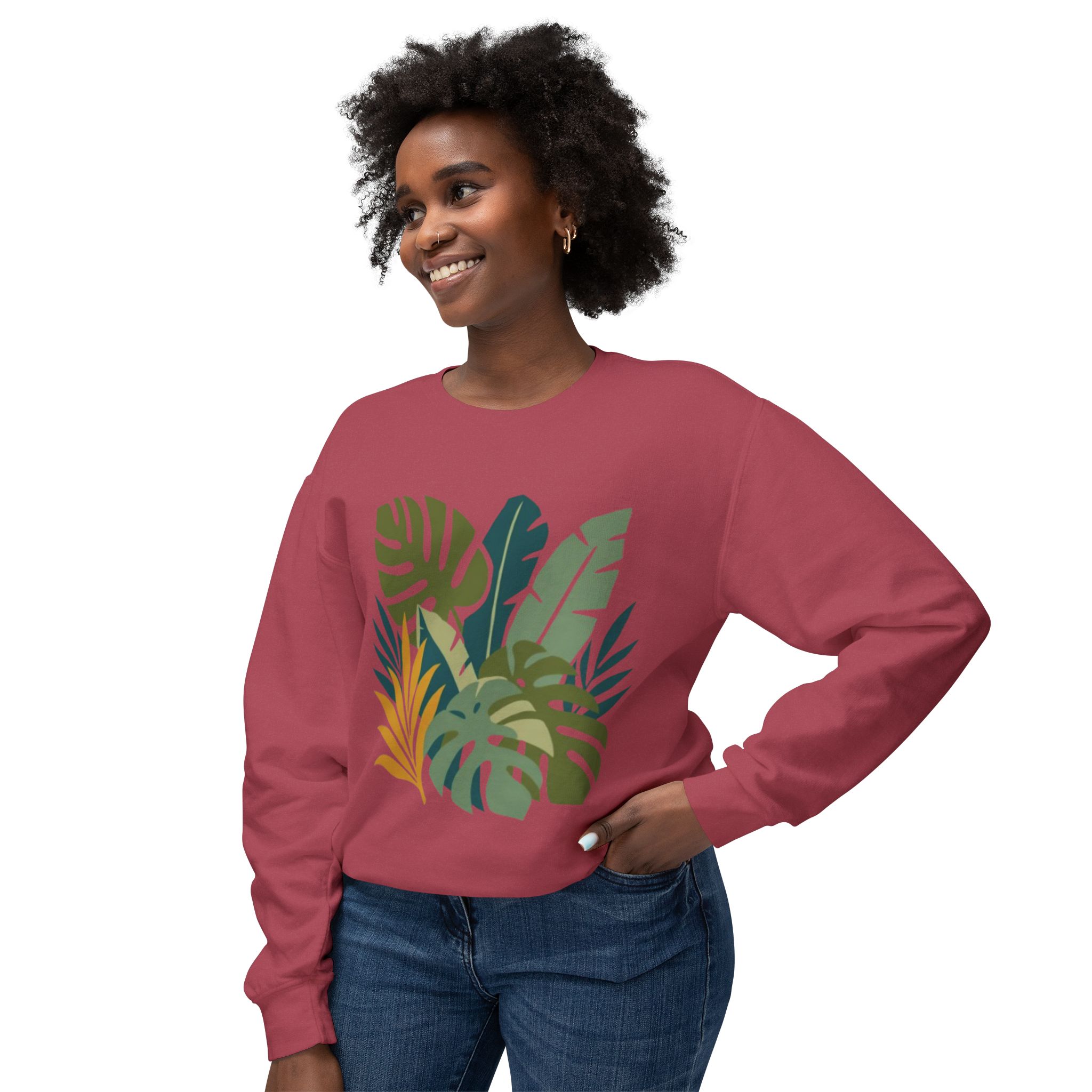 Tropical Leaf Botanical Print Sweatshirt - Image 55