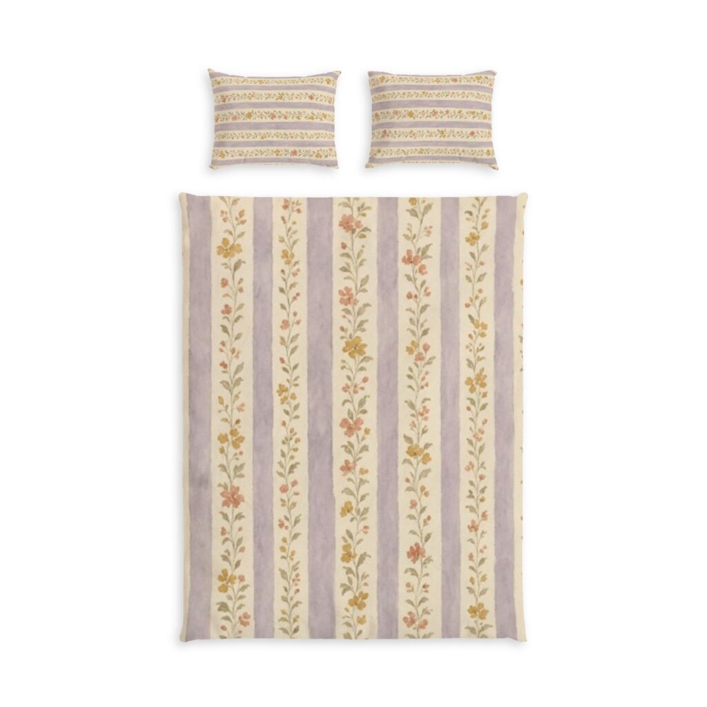 Vintage Floral Stripe Cotton Bed Set